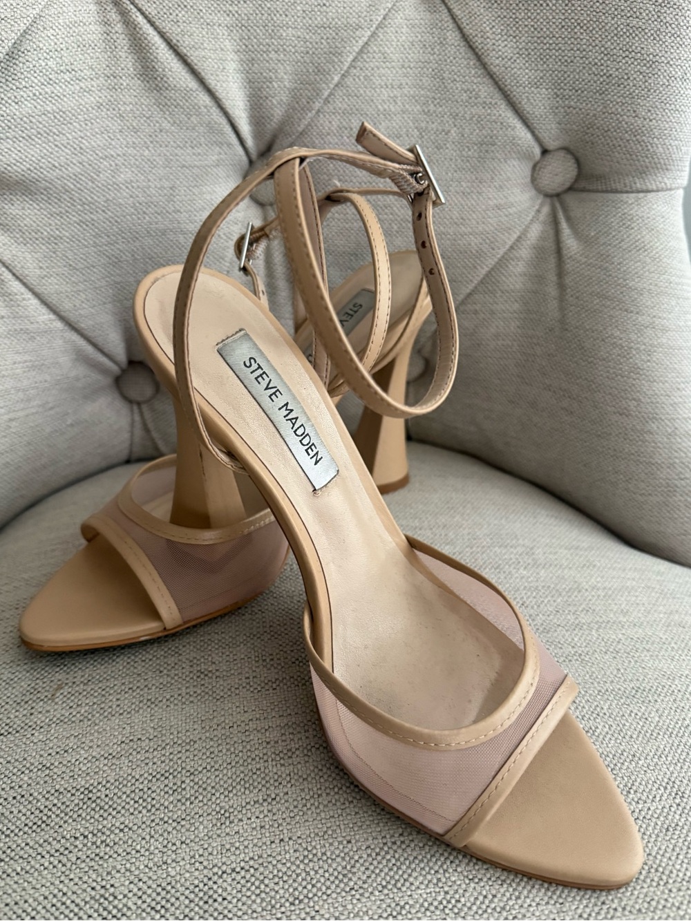 Steve Madden Beki Beige Ankle-Strap Heels